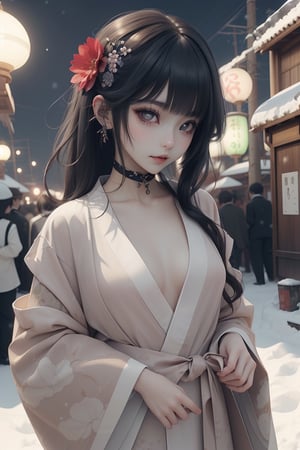 Anime ,hentai,(beautiful detailed face, beautiful detailed eyes),(((best quality,masterpiece))),(a beautiful girl,(flower pattern) kimono),(anime style),(Snow cover,night_sky ,fireworks,Matsuri, nature view),more detail XL,EpicSky,cloud,brown hair,brown eyes, (((Open shirts))), (((nudes)))