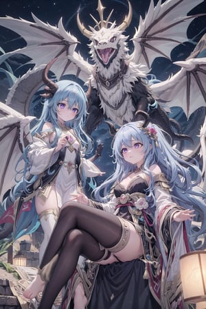 1 girls,  Hina blue file, halo, 
16 years old, (((flat breasts))), purple eyes, pale lavender hair, hair ornaments, long wavy hair, tied with a black red ribbon, with dark black extended horns adorned with purple cracks bright.
Pose random ,
(((random expression))),((shy)),


The Queen of the Sky Riders is a figure of great reverence and power among an ancient people who possess a unique bond with the extraordinary Druid Dragons. These dragons, rare and majestic creatures, embody a fusion of avian and draconic heritage, resulting in a breathtaking and awe-inspiring species. The Queen, a regal and formidable leader, commands the respect and loyalty of her people as she soars through the skies atop her noble Druid Dragon. With grace and authority, she guides her winged companion, forming an unbreakable union between rider and mount. The Queen's presence is marked by her striking attire, adorned with symbols of her lineage and the ancient traditions of the Sky Riders. Her garments reflect the magnificence of the dragons she commands, incorporating vivid colors and intricate designs that pay homage to the union of bird and dragon. The Druid Dragons, with their ethereal beauty and powerful wings, epitomize the harmony between the elements of air and earth. Their bodies are adorned with vibrant plumage, reminiscent of avian feathers, while their scales shimmer with the iridescence of dragonkin. As the Queen and her fellow Sky Riders traverse the heavens, the bond between rider and dragon becomes palpable. The Dragons' wings unfurl, casting magnificent shadows upon the land below as they soar through the clouds with a grace that belies their immense power. The ancient tradition of the Sky Riders is steeped in reverence for nature and a deep spiritual connection with their winged companions. The Queen embodies these values, serving as a protector and advocate for the delicate balance between the human realm and the natural world. The Queen of the Sky Riders and her Druid Dragons symbolize the embodiment of freedom, strength, and the harmonious coexistence between humanity and the natural realm. Through their mystical bond and majestic presence, they inspire awe and reverence, reminding all who behold them of the extraordinary wonders that can be achieved when humanity and nature unite as one.