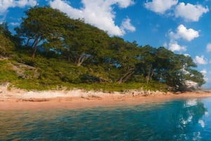 cinestill, scene of a stunning tropical beach with exhuberant sea and epic beautiful sky with some tourists far away, exceptional geometry, uncompressed textures, sober, intricate masterpiece, ultra high quality, high res, very very very (clear, smooth), best aesthetic, best human anatomy, best architecture, 3d, octane render, 3d background, unreal engine 5, ray-tracing reflections and refractions, sun rays, cinematic, moviestill, ultra wide, high quality physics-based rendering, cg, cgi, complex, humble, honest, trending on cgsociety, 4k 8k 16k 32k 64k,  newest, original, depth of field, 200mm, 1024x512,