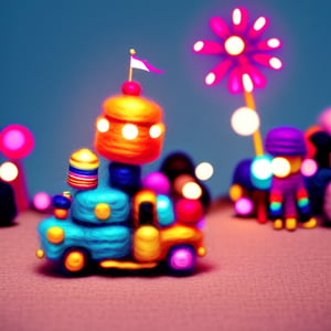 cinestill, miniwool portrait of a cute beautiful colorful circus, depth of field, cute fireworks, cute small people, ultra detailed, high quality, highres, vivid background, 