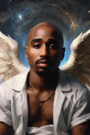 Tupac in Heaven with Relaxing position with Wings, 4k,
