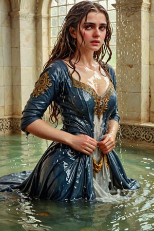 masterpiece, best quality, ultra high resolution, visually stunning, beautiful, award-winning art (abstract art: 1.3), beautiful )))A FULL-LENGTH very detalied full leghn A anime a very beutifful female medieval warhammer style noble,, Watercolor, trending on artstation, sharp focus, Indoor photo, white tiles background, intricate details, highly detailed, by greg rutkowski ,more detail XL,   wet hair, (bathing in water), ((wet clothes, victorian ballgown, ,((heavy rain, beautiful faces, soakingwetclothes, wet clothes, wet hair, wet skin, clothes cling to skin, submerged in soap:1.3)),soakingwetclothes,, wet skin, wet face, wet robe,, face focused , soakingwetclothes,art_booster,indian,OnlySaree_Style,,hoopdress,Pakistani dress,saree,saree influencer,saree model