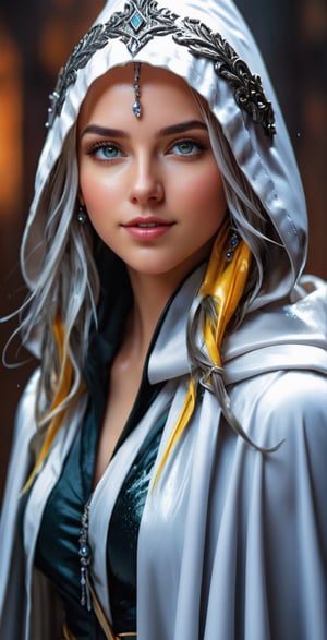 An concept art of an ethereal wet elf lady dressed in wet Renaissance court dress cape, (RAW photo, best quality), (realistic, photo-Realistic:1.1), best quality, masterpiece, beautiful and aesthetic, 16K, (HDR:1.2), high contrast, (vibrant color:1.3), (muted colors, dim colors, soothing tones:0), cinematic lighting, ambient lighting, sidelighting, Exquisite details and textures, cinematic shot, Warm tone, (Bright and intense:1.1), wide shot, by xm887, ultra realistic illustration, siena natural ratio, (random view:1.4), (random poses:1.4), Dark wet blonde long bob cut with blunt bangs, (a shy smile:1.4), white bracelet, wearing a wet white winter jacket and scarf, wet white fur hat, a beautiful German wet girl with a tattoo, gray eyes, a small earrings, ultra hd, realistic, vivid colors, highly detailed, UHD drawing, pen and ink, perfect composition, beautiful detailed intricate insanely detailed octane render trending on artstation, 8k artistic photography, photorealistic concept art, soft natural volumetric cinematic perfect light. knight,soakingwetclothes, wet clothes, wet hair, wet skin, wet face,, face focused, skin pores