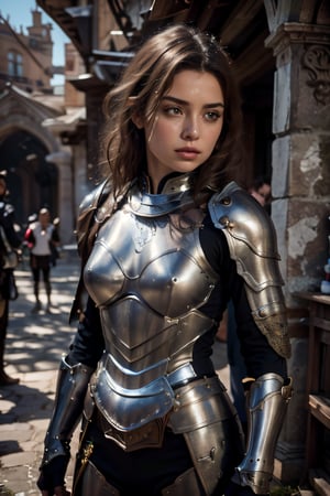 (full_body shot:1.4), age 20,photo of a beautiful woman, perfect fingers, subsurface scattering, detailed skin texture, textured skin, realistic dull skin noise, visible skin detail, skin fuzz, dry skin, exposed_face, (petite, photorealistic, photorealism:1.3), BREAK wearing full reddish armor, pouldrons, breastplate, buster sword, BREAK (upper_body frame:1.3), dynamic_pose, gdminteriorti luxury modern interior design, main hall, soft bounced lighting, rule_of_thirds, medieval armor,photo of perfecteyes eyes,perfecteyes eyes,Armor,armor,knight