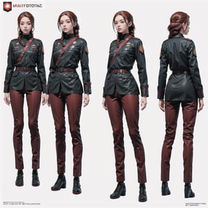 1girl, (wearing white-red futuristic senior officer military uniform:1.4), (full_body shot:1.3), (side view:1.2), (character sheet:1.4), 
BREAK, braided red hair, european, slender,
BREAK, soothing tones, muted colors, high contrast, natural skin texture, hyperrealism, soft light, sharp,
BREAK, perfect eyes, hand, perfect fingers, Realistic, 
BREAK, white background,