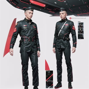 1girl and 1man, (wearing white-red futuristic senior officer military uniform:1.4), (full_body shot:1.3), (side view:1.2), (character sheet:1.4), 
BREAK, european, slender,
BREAK, soothing tones, muted colors, high contrast, natural skin texture, hyperrealism, soft light, sharp,
BREAK, perfect eyes, hand, perfect fingers, Realistic, 
BREAK, white background,