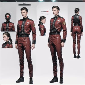 1girl and 1man, (wearing white-red futuristic senior officer military uniform:1.4), (full_body shot:1.3), (side view:1.2), (character sheet:1.4), 
BREAK, european, slender,
BREAK, soothing tones, muted colors, high contrast, natural skin texture, hyperrealism, soft light, sharp,
BREAK, perfect eyes, hand, perfect fingers, Realistic, 
BREAK, white background,