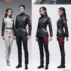 1girl, (wearing white-red futuristic senior officer military uniform:1.4), (full_body shot:1.3), (side view:1.2), (character sheet:1.4), 
BREAK, european, slender,
BREAK, soothing tones, muted colors, high contrast, natural skin texture, hyperrealism, soft light, sharp,
BREAK, perfect eyes, hand, perfect fingers, Realistic, 
BREAK, white background,