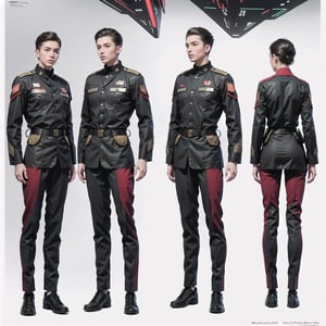 1girl and 1man, (wearing white-red futuristic senior officer military uniform:1.4), (full_body shot:1.3), (side view:1.2), (character sheet:1.4), 
BREAK, european, slender,
BREAK, soothing tones, muted colors, high contrast, natural skin texture, hyperrealism, soft light, sharp,
BREAK, perfect eyes, hand, perfect fingers, Realistic, 
BREAK, white background,