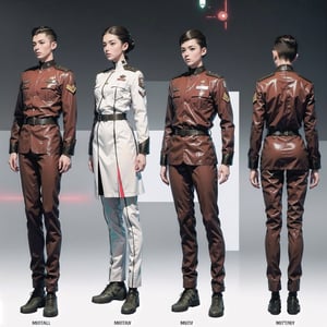 1girl and 1man, (wearing white-red futuristic senior officer military uniform:1.4), (full_body shot:1.3), (side view:1.2), (character sheet:1.4), 
BREAK, european, slender,
BREAK, soothing tones, muted colors, high contrast, natural skin texture, hyperrealism, soft light, sharp,
BREAK, perfect eyes, hand, perfect fingers, Realistic, 
BREAK, white background,