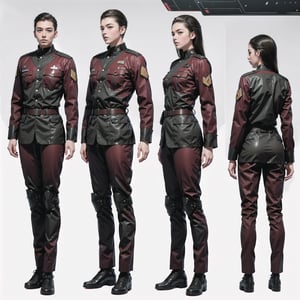 1girl and 1man, (wearing white-red futuristic senior officer military uniform:1.4), (full_body shot:1.3), (side view:1.2), (character sheet:1.4), 
BREAK, european, slender,
BREAK, soothing tones, muted colors, high contrast, natural skin texture, hyperrealism, soft light, sharp,
BREAK, perfect eyes, hand, perfect fingers, Realistic, 
BREAK, white background,