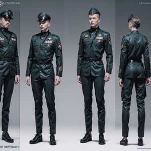 1girl and 1man, (wearing futuristic senior officer military uniform:1.4), (full_body shot:1.3), (side view:1.2), (character sheet:1.4), 
BREAK, european, slender,
BREAK, soothing tones, muted colors, high contrast, natural skin texture, hyperrealism, soft light, sharp,
BREAK, perfect eyes, hand, perfect fingers, Realistic, 
BREAK, white background,