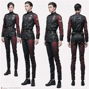 1girl and 1man, (wearing white-red futuristic senior officer military uniform:1.4), (full_body shot:1.3), (side view:1.2), (character sheet:1.4), 
BREAK, european, slender,
BREAK, soothing tones, muted colors, high contrast, natural skin texture, hyperrealism, soft light, sharp,
BREAK, perfect eyes, hand, perfect fingers, Realistic, 
BREAK, white background,