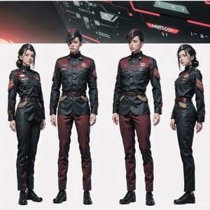 1girl and 1man, (wearing white-red futuristic senior officer military uniform:1.4), (full_body shot:1.3), (side view:1.2), (character sheet:1.4), 
BREAK, european, slender,
BREAK, soothing tones, muted colors, high contrast, natural skin texture, hyperrealism, soft light, sharp,
BREAK, perfect eyes, hand, perfect fingers, Realistic, 
BREAK, white background,