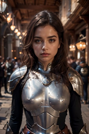 age 20,photo of a beautiful woman, perfect fingers, subsurface scattering, detailed skin texture, textured skin, realistic dull skin noise, visible skin detail, skin fuzz, dry skin, exposed_face, (petite, photorealistic, photorealism:1.3), BREAK wearing full reddish armor, pouldrons, breastplate, buster sword, BREAK (upper_body frame:1.3), dynamic_pose, gdminteriorti luxury modern interior design, main hall, soft bounced lighting, rule_of_thirds, medieval armor,photo of perfecteyes eyes,perfecteyes eyes,Armor,armor