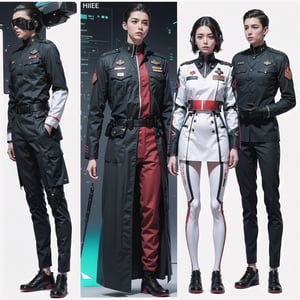 1girl and 1man, (wearing white-red futuristic senior officer military uniform:1.4), (full_body shot:1.3), (side view:1.2), (character sheet:1.4), 
BREAK, european, slender,
BREAK, soothing tones, muted colors, high contrast, natural skin texture, hyperrealism, soft light, sharp,
BREAK, perfect eyes, hand, perfect fingers, Realistic, 
BREAK, white background,