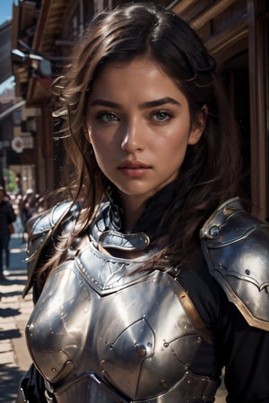 age 20,photo of a beautiful woman, perfect fingers, subsurface scattering, detailed skin texture, textured skin, realistic dull skin noise, visible skin detail, skin fuzz, dry skin, exposed_face, (petite, photorealistic, photorealism:1.3), BREAK wearing full reddish armor, pouldrons, breastplate, buster sword, BREAK (upper_body frame:1.3), dynamic_pose, gdminteriorti luxury modern interior design, main hall, soft bounced lighting, rule_of_thirds, medieval armor,photo of perfecteyes eyes,perfecteyes eyes,Armor,armor