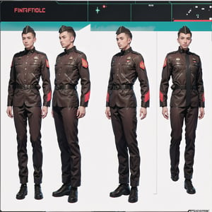 1girl and 1man, (wearing white-red futuristic senior officer military uniform:1.4), (full_body shot:1.3), (side view:1.2), (character sheet:1.4), 
BREAK, european, slender,
BREAK, soothing tones, muted colors, high contrast, natural skin texture, hyperrealism, soft light, sharp,
BREAK, perfect eyes, hand, perfect fingers, Realistic, 
BREAK, white background,