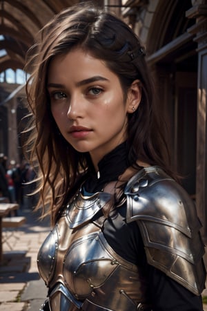 age 20,photo of a beautiful woman, perfect fingers, subsurface scattering, detailed skin texture, textured skin, realistic dull skin noise, visible skin detail, skin fuzz, dry skin, exposed_face, (petite, photorealistic, photorealism:1.3), BREAK wearing full reddish armor, pouldrons, breastplate, buster sword, BREAK (upper_body frame:1.3), dynamic_pose, gdminteriorti luxury modern interior design, main hall, soft bounced lighting, rule_of_thirds, medieval armor,photo of perfecteyes eyes,perfecteyes eyes,Armor,armor