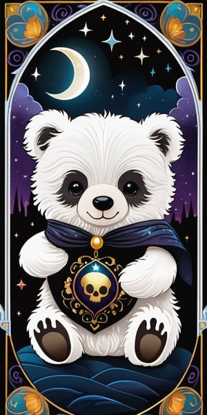 Tarot Card - Cute and adorable plush fluffy white chibi-style teddy bear,
🎨🍷🖼️ "Poe's Grand Tapestry"

A grand homage to Edgar Allan Poe's universe. Ravens, oceans, ghostly lovers, and vibrant masquerades all intertwine to form a mesmerizing mosaic of melancholy.

Art inspired by [Edgar Allan Poe, Frida Kahlo, Alfred Hitchcock, Neil Gaiman, Hieronymus Bosch] in the style of (interwoven narratives, rich symbolism, kaleidoscopic emotions, dark romanticism, surreal fantasies).,Jenna Ortega 