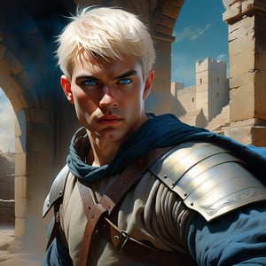 medieval era, handsome young fighter with short white hair very powerful,
brutal, blue eyes, kind face, hyperrealistic arena background, relief, oil painting, lithography, fine smooth lines, long strokes, light delicate shades, clear contours, dynamics, artistic lighting, cinematography quality + 36.5 mm f0, style Jeremy Mann, Peter Elson, Alex Maleev, Rehei Hase, Raphael Sanzio, Pino Daheni, Charlie Bowater, Albert Joseph Peno, Ray Caesar, H.J. Giger, J. J. Fu, Gustave Dore, Stephen Gammell, a masterpiece of artistic portrait on multilayer sheets, techniques used: sfumato, chiaroscuro, atmospheric angle, mysterious