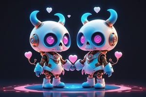 TenTen Mascot, micro designed cute monster, blue and white colored, minimalistic, 3d style, DonMCyb3rN3cr0XL ,Techno-full body, artificial intelligence,avatar cute
Cute skull man with heart-shaped eyes 
Background full of pink hearts
It's a couple holding hands,DonMChr0m4t3rr4XL ,3d style,steampunk style,DonMCyb3rN3cr0XL 