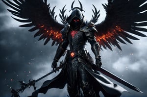 Depth of field, portrait, award-winning, perfect photo cinematic lighting, photorealism, octane render, ultra-fine details, up close, trending on art-station, 8k, highest quality, ultra-detailed dark fantasy image of Azrael, the Angel of Death descending onto a battlefield, his bloody rotting necrotic wings spreading wide, filling the air with dust and ash. The atmosphere is highly dramatic, evoking a sense of impending death. The lighting is eerie, casting a haunting glow on the surroundings. ,trending on artstation, sharp focus, studio photo, intricate details, highly detailed, by greg rutkowski,EpicSky,steampunk style,IncrsXLRanni,science fiction,cyborg style ,,mythical clouds,fire element,isni,HellAI,monster,traditional  Golden Mecha
The background is the judgment scene of hell. Full of fire and blood.