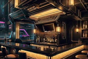 ((high quality)), ((excellent details)), ((bar, bar lounge)), futurist, luxtech,scifi, luxurious, neon, cyberpunk, bar Lounge,no humans,