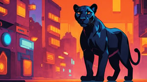 (hi res)++, (masterpiece)++, (best quality)++, illustration, furry, insanely beautiful panther, {anthro, furry}, {male panther, male, male focus}, {panther, black panther, (black fur)++, panther ears}, animal ears, body fur, 1boy, solo, looking at viewer, smile, young adult, (((evening, RGB lights, warm colors, lofi, cyberbunk background))), toned body, orange choker, lofi 8bits, ,close up