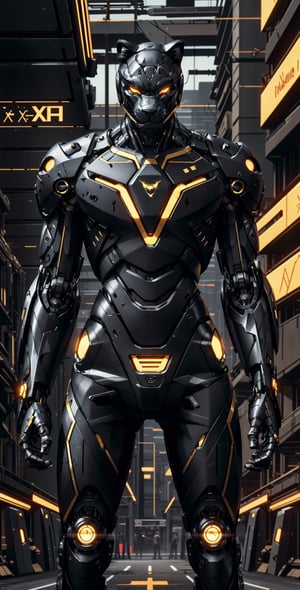 A cyberpunk style panther, robot panther, Hi-Tech cybernetic werewolf panther body, Hi-Tech glowing cybernet body, sharp clows, detailed background