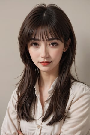 LinkGirl, 1girl, solo, long hair, realistic, looking at viewer, brown hair, shirt, simple background, brown eyes, lips, closed mouth, red lips, upper body, white shirt, jacket, thick eyebrows, grey background, bangs, white background, portrait,
best quality, {masterpiece}, photo, mature, (mature female), milf, stewardess, medium hair, black eyes, big breasts, bikini, stockings, smirk, grin, stand, gorgeous,, high contrast, (cinematic, teal and orange:0.85), (muted colors, dim colors, soothing tones:1.3), low saturation,midjourney
,FUJI,midjourney