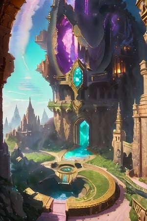 An airy island like Dalaran floating in the sky with a grey stone castle around which rotate several giant rings of stone engraved with huge glowing runes. Realism, similar to the castle of the Heroes of Might and Magic Academy 5, magical structures, mage towers, bright colors, 3D render, 8k, many small details, the picture looks like a photo, photorealism, pink sky, main colors, desert under castle, giant stone rings around island,DonMR3mn4ntsXL ,Sci-fi ,background,6000