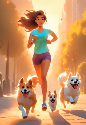 2 beautifull woman jogging dog, enjoy