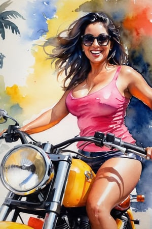 Prompt: water color sketch of a happy sexy milf mallu woman of age 36 on her bullet bike, , sexy curvy busty slut, popping saggy boobs, fair natural skin, wearing mni skirt and jacket l sexy thighs shining, extreme details, morning time, brush strokes, cross hatches, smudges, painting artwork, painting, illustration, artwork, half done sketch, ,oil paint
