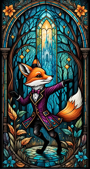 dynamic foxtrot  dance Craola, Dan Mumford, Andy Kehoe, 2d, flat, cute, adorable, vintage, art on a cracked paper, fairytale, patchwork, stained glass, storybook detailed illustration, cinematic, ultra highly detailed, tiny details, beautiful details, mystical, luminism, vibrant colors, complex background,