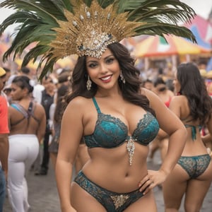 very sensual latina woman in sexy underwear and sexy bra very big breasts dark hair large hips and brazilian butt at rio carnival