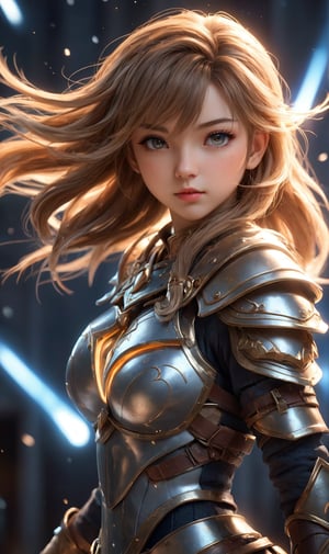 Beautiful warrior girl, 18y.o, small and cute, (eye color switch), (bright and clear eyes), ((Intrincate details,)) anime style, depth of field, lighting cinematic lighting, divine rays, ray tracing, reflected light, glow light, side view, close up, masterpiece, best quality, high resolution, super detailed, high resolution surgery precise resolution, UHD, skin texture,full_body,chibi