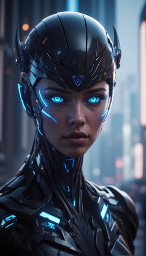 Beautiful warrior cyborg girl, (eye color switch), (bright and clear eyes), ((Intrincate details,)) depth of field, lighting cinematic lighting, dark robotic armor with intrincate details, reflected light, glow light, frontal view, close up, masterpiece, best quality, high resolution, super detailed, high resolution surgery precise resolution, UHD, skin texture,full_body,