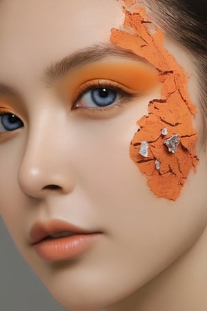 xxmixgirl, a close up of a person's face on a cracked surface, inspired by Alberto Seveso, featured on zbrush central, orange fire/blue ice duality!, portrait of an android, fractal human silhouette, red realistic 3 d render, blue and orange, subject made of cracked clay, woman, made of lava