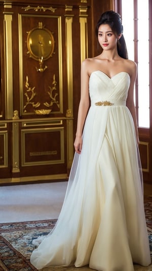 female, white dress, best quality, masterpiece, indoors, (realistic:1.5), (high detailed skin:1.1),