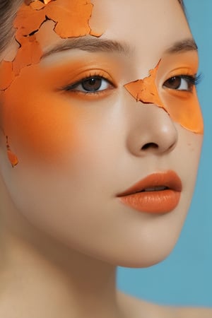 xxmixgirl, a close up of a person's face on a cracked surface, inspired by Alberto Seveso, featured on zbrush central, orange fire/blue ice duality!, portrait of an android, fractal human silhouette, red realistic 3 d render, blue and orange, subject made of cracked clay, woman, made of lava