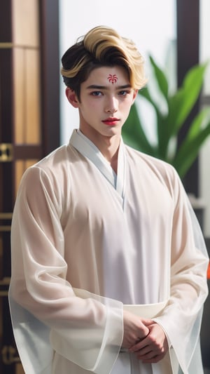 tienhiep, hanfu,
(Hands:1.1), better_hands, realhands
1boy, solo, long hair, black hair, hair ornament, long sleeves, upper body, flower, see-through, blurry background, facial mark, chinese clothes, forehead mark, realistic, hanfu, tienhiep,mature,man,cute blond boy