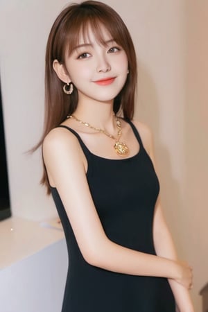 xxmixgirl,woman in a black dress posing for a picture, “uwu the prismatic person, kpop style colors, shot at night with studio lights, neck chains, inspired by Wang Yuanqi, brown hair with bangs, album artwork, streaming on twitch, plastic doll, lisa, glamorous angewoman digimon