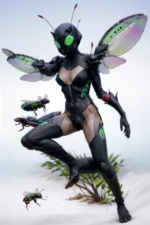 Yunyun, mutating into insect, 40% praying mantis, wings, metallic chitin