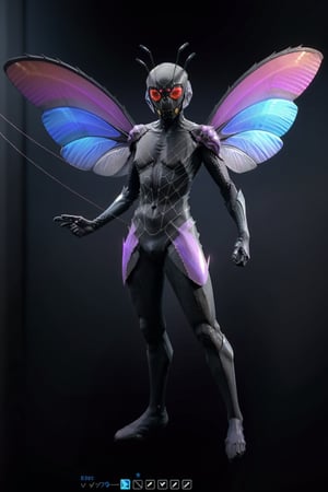 Yunyun, mutating into insect, 40% wasp, wings, metallic chitin