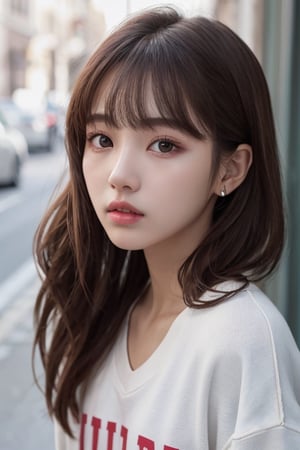 masterpiece, best quality, photorealistic, raw photo, 1girl,  long_hair, detailed skin, pore, low key, natural lighting on one's face,ion,Face_only,young_and_beautiful_girl,Korean,baby_skin,small_face,looking_at_you,very_small_eyes,Puffy_lips,eyelashes_short,sweatshirt,iu,lisa,lisa blackpink,gl4ss