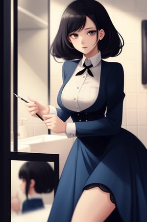 a woman in a blue dress posing for a picture, a picture, instagram, tachisme, high detailed unblurred face, in bathroom, 8k hq, around 20 yo, professional profile picture, wearing a cute top, pov photo, very very low quality picture, 8k)), 4k post