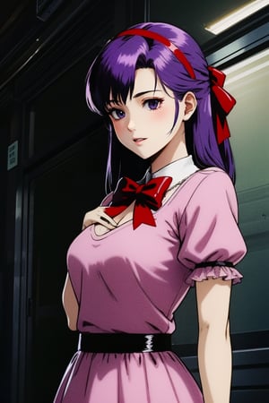 4s4kur4M4n4m1ISS, purple hair, red bow on head, pink dress, red bow on the chest, g0ku_m1dn1ght3y3_style, ((black eyes))
