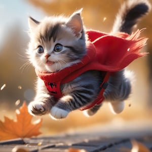 Xxmix_Catecat,a cat,autumn,cat,running through the air wearing a spiderman suit