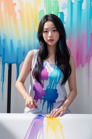 solo,千仞雪,全身,黑头发,(masterpiece,topquality,bestquality,officialart,beautifulandaesthetic:1.2),(1girl:1.3),long hair,extremedetailed,colorful,highestdetailed,(watercolourpainting:1.3),opticalmixing,playfulpatterns,livelytexture,richcolors,uniquevisualeffect,perfect